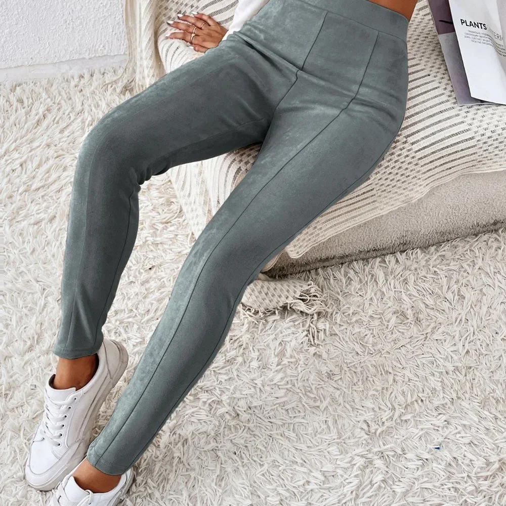 Casual Womens Solid High Waist Leggings greenish - Picture 5 of 5